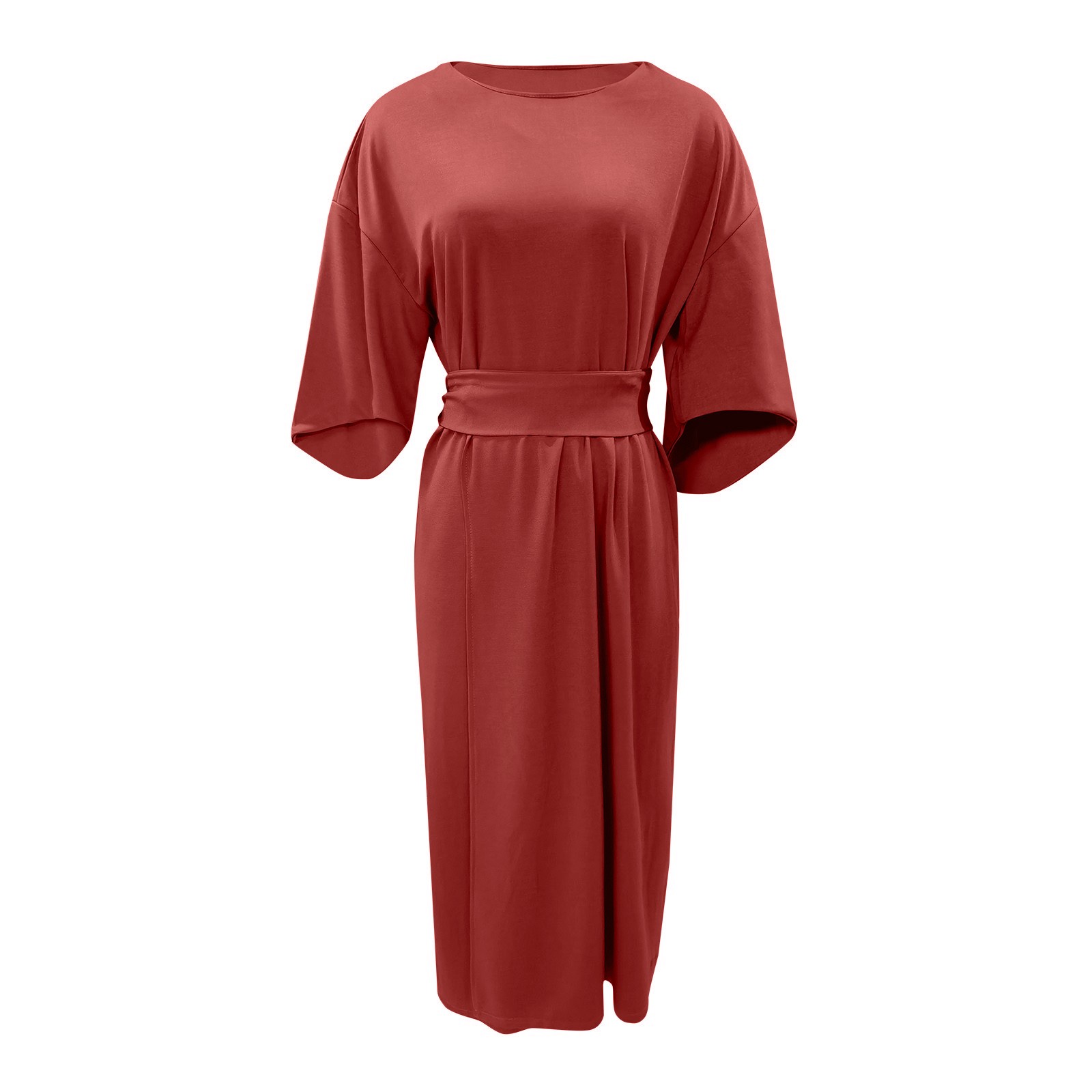 thumbnail image 5 of 2025 Vestido elegante de color liso para mujer con cintura alta, mangas murciélago, estilo informal, mezcla de poliéster, vestido de fiesta para todas las estaciones, 5 of 5